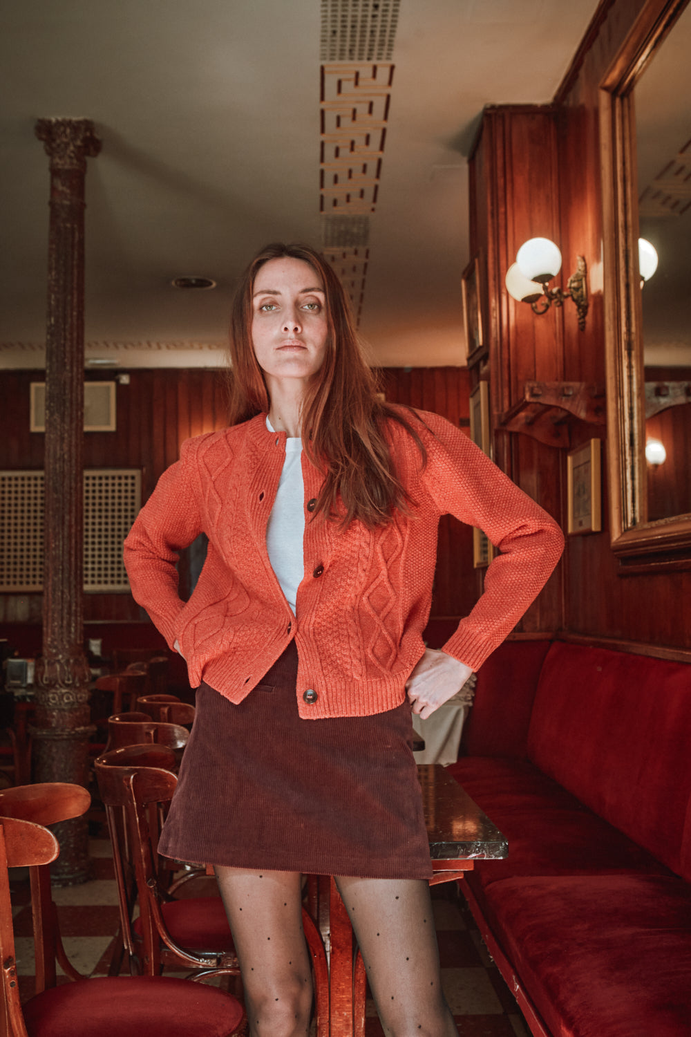 SONIA Cardigan torsadé en laine mérinos - Corail