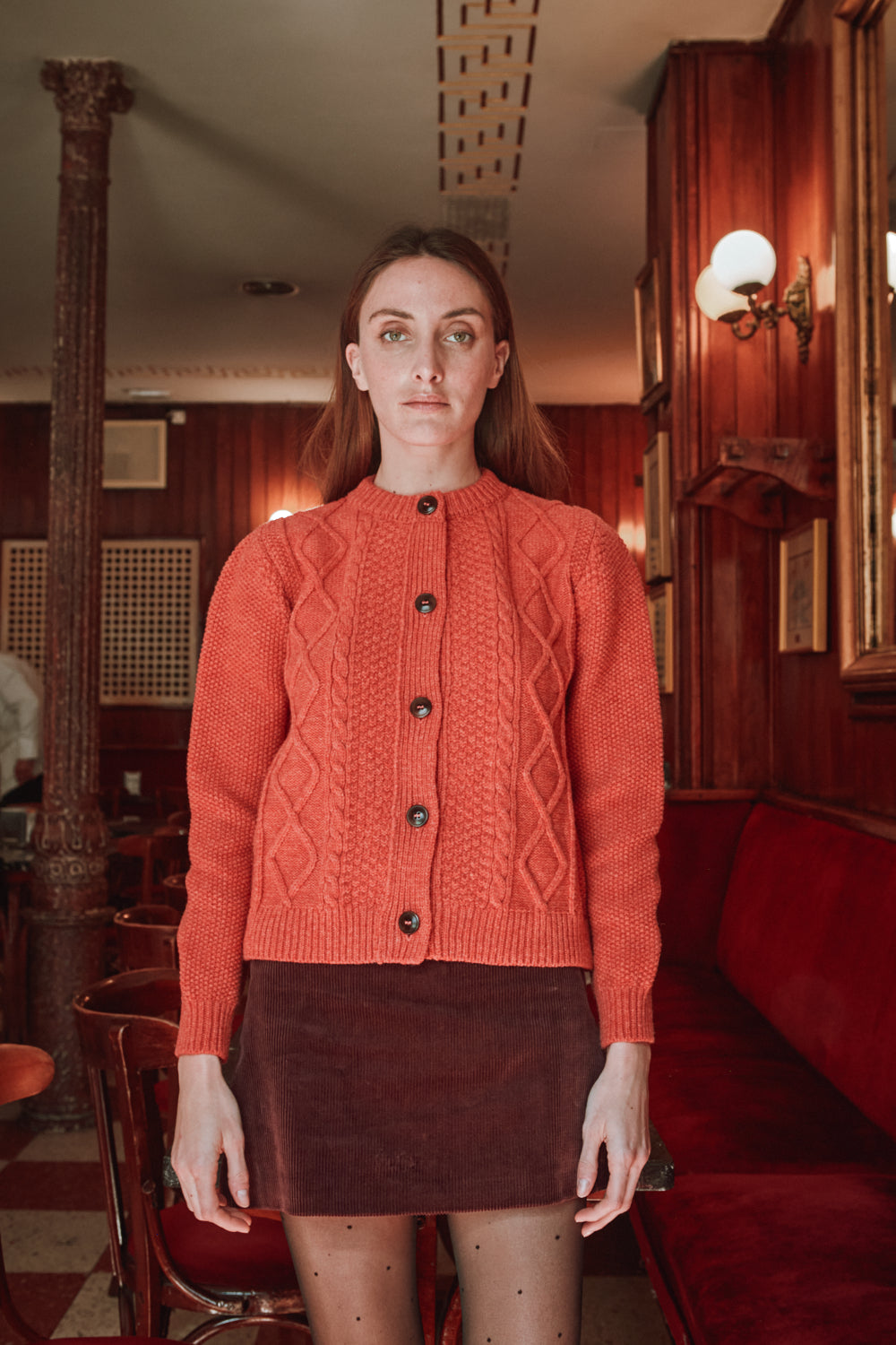 SONIA Cardigan torsadé en laine mérinos - Corail