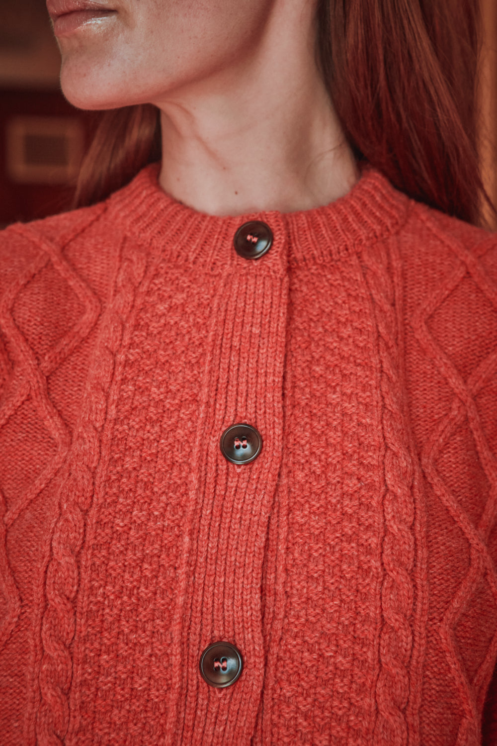 SONIA Cardigan torsadé en laine mérinos - Corail