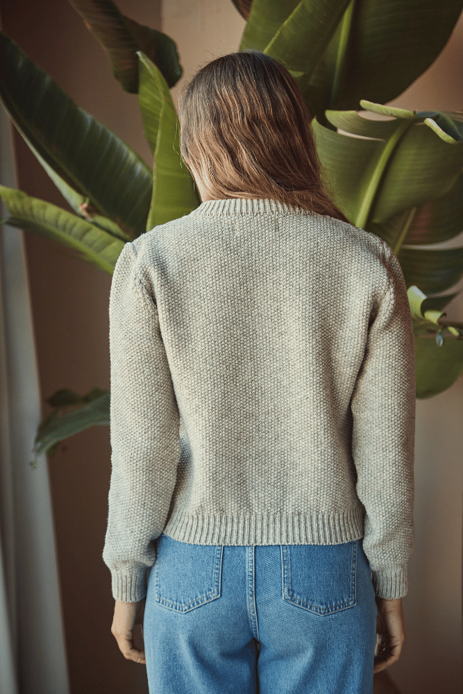 SONIA Col rond gilet - 100% laine espagnole mérinos beige - L'Envers