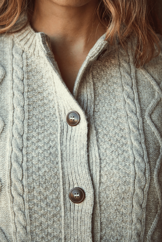 SONIA Col rond gilet - 100% laine espagnole mérinos beige - L'Envers