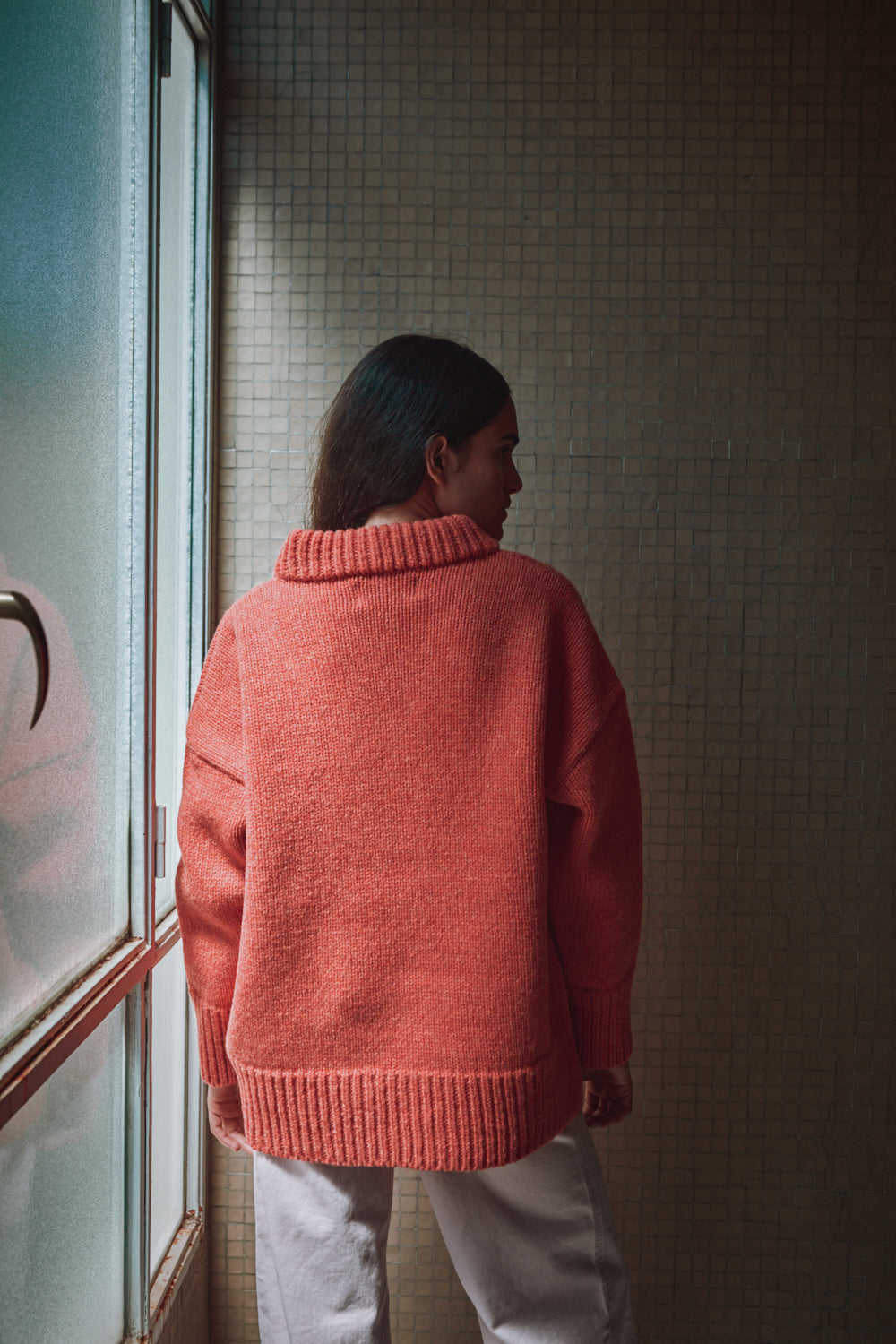 STEPHANIE Pull oversize en laine mérinos - Coral