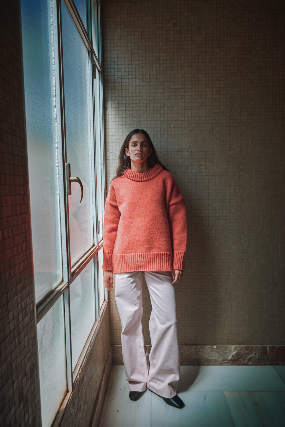 STEPHANIE Pull oversize en laine mérinos - Coral