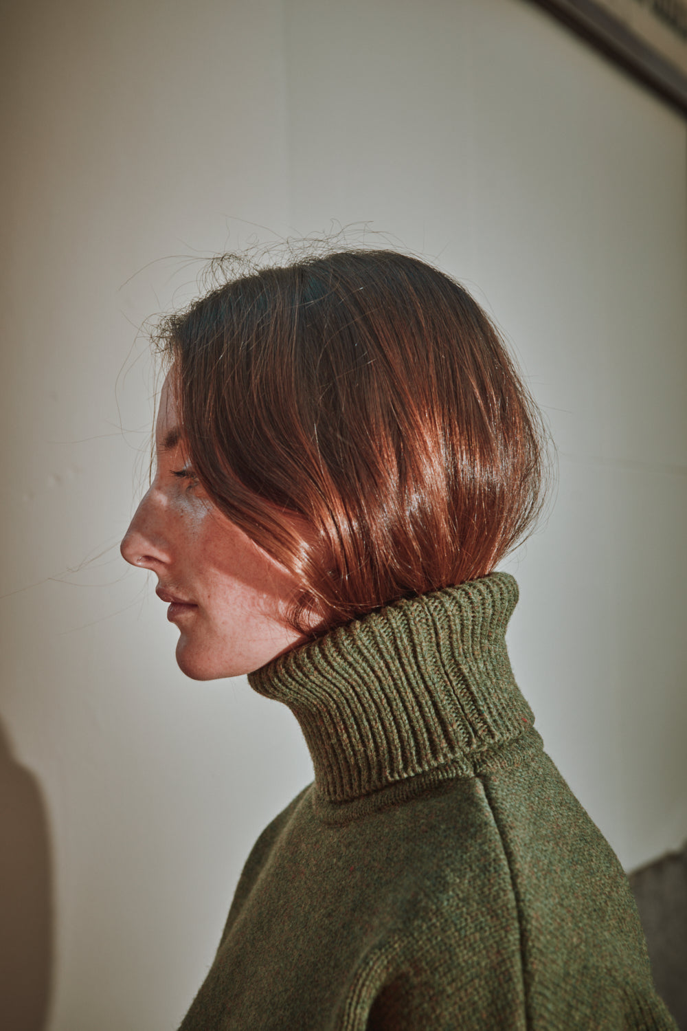 THERESE Pull à col roulé en laine mérinos - Vert olive