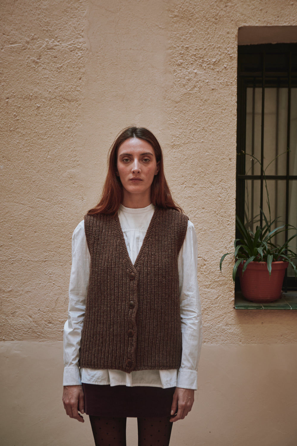Gilet sans manches VERA en laine mérinos - Chocolat