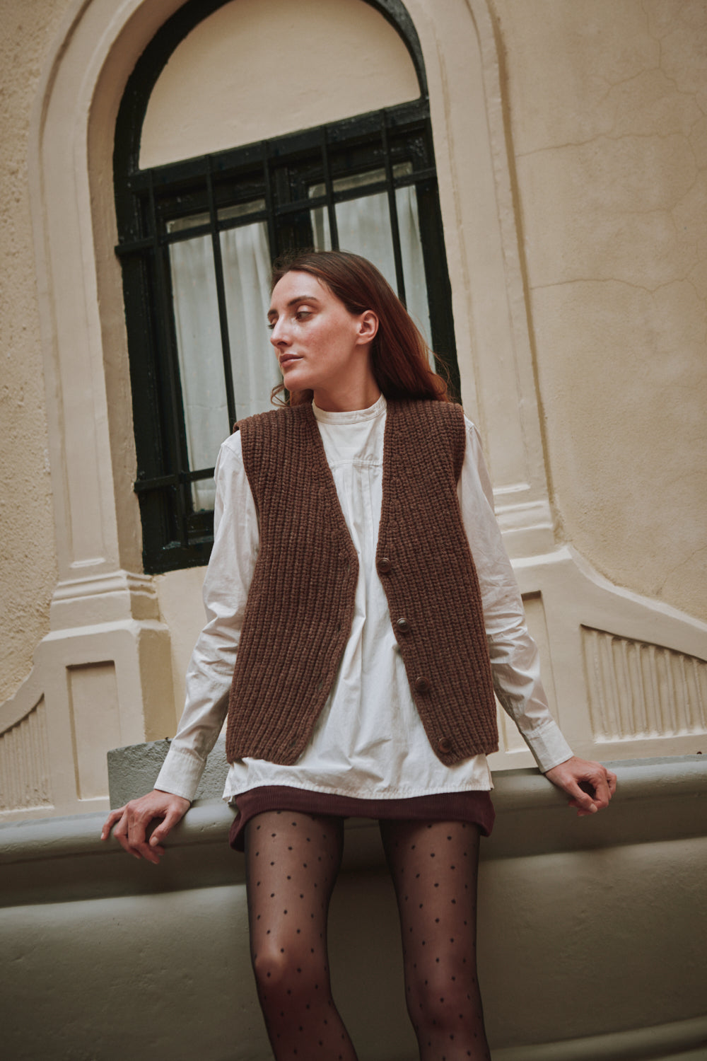 Gilet sans manche VERA en laine mérinos - Chocolat - L'Envers