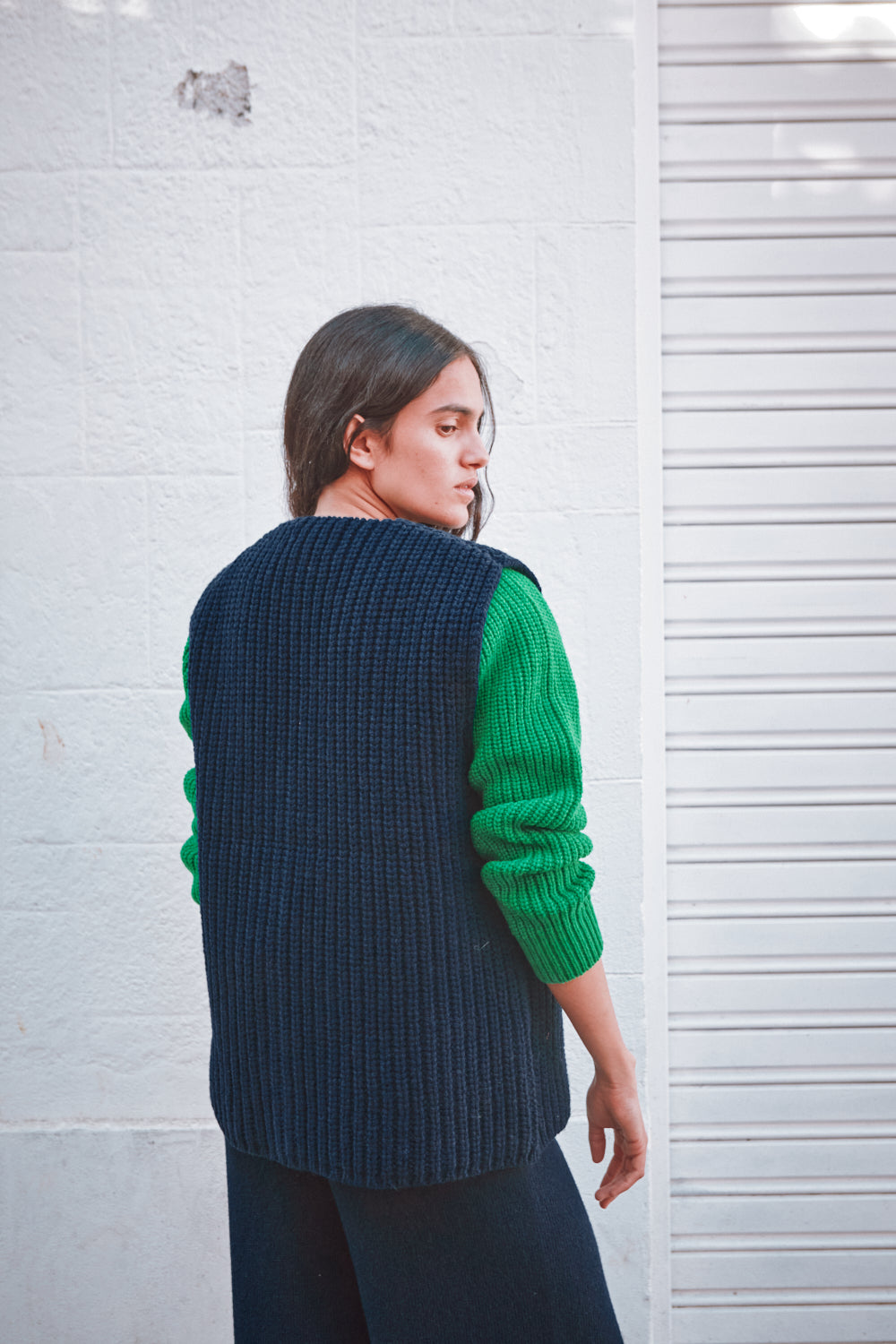Gilet sans manches VERA en laine mérinos - Bleu marine Blue