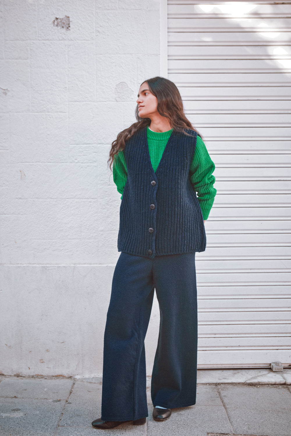 Gilet sans manches VERA en laine mérinos - Bleu marine Blue