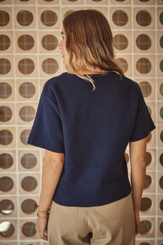 LÉA T-shirt courtManches en coton bio bleu marine - L'Envers