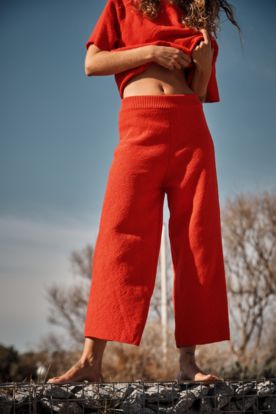 LOUISA Pantalon court en coton bio - Rouge - L'Envers