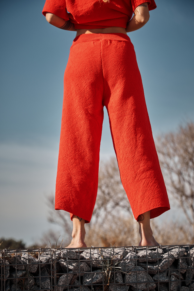 LOUISA Pantalon court en coton bio - Rouge - L'Envers