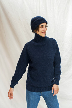 Bonnet marin en laine PAUL en bleu marine - 100% laine espagnole mérinos - Certifié sans muselure - L'Envers