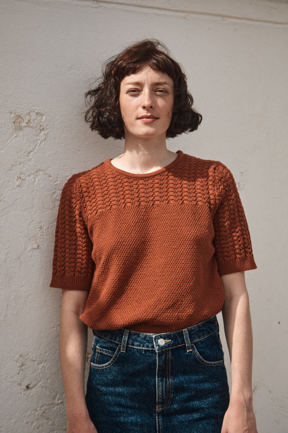 LIZ Lace Top in Organic Cotton - Earth Red