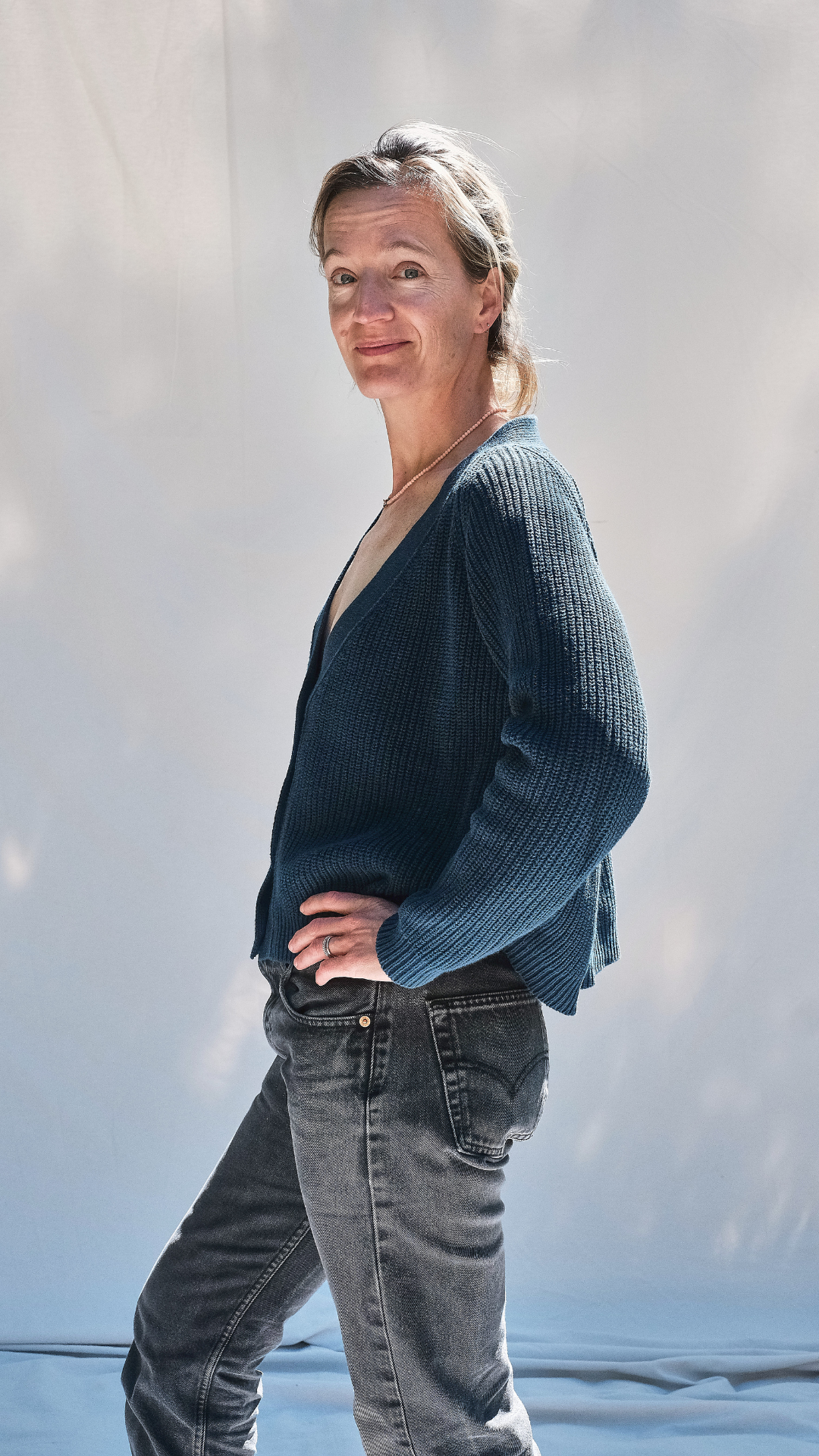 Item #279 - ANNA V-Neck Cardigan in Organic Cotton - Navy blue
