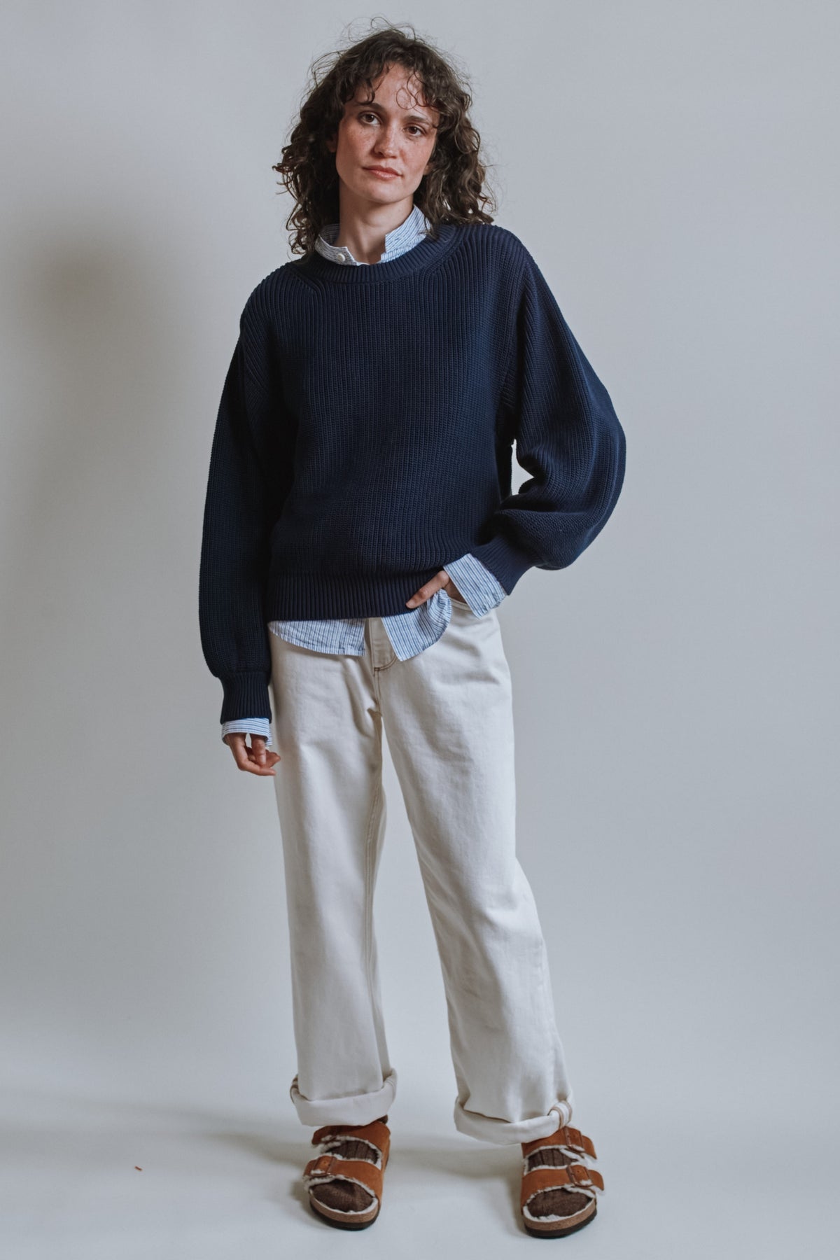 CLEMENTINE Pull à manches chauve-souris en coton bio - Bleu marine