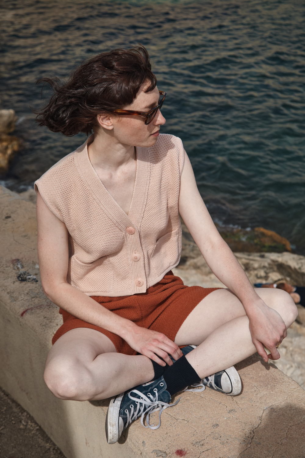 ELEONORE Sleeveless V-Neck Cardigan in Organic Cotton - Powder Pink