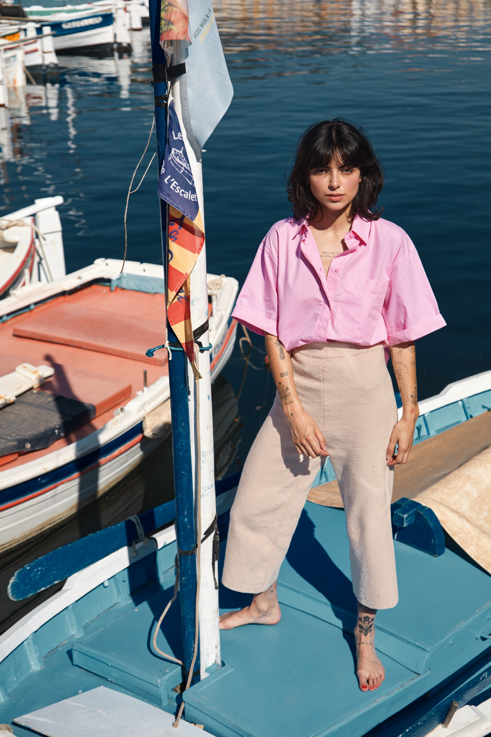 LOUISA Cropped Pants in Organic Cotton - Powder Pink