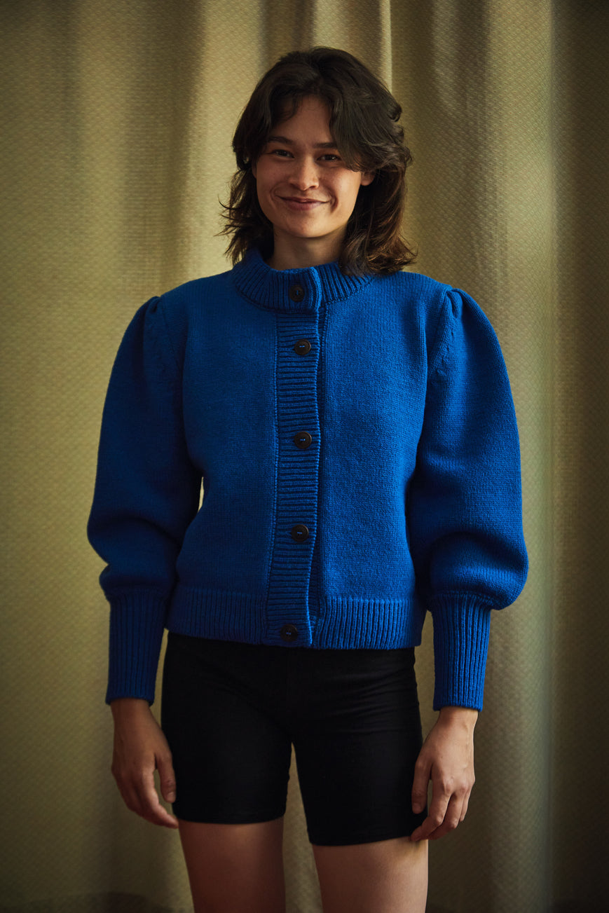 Francoise Cardigan- 100% Cruelty Free Merino Wool klein blue Spanish Merino Wool sweater - L'Envers