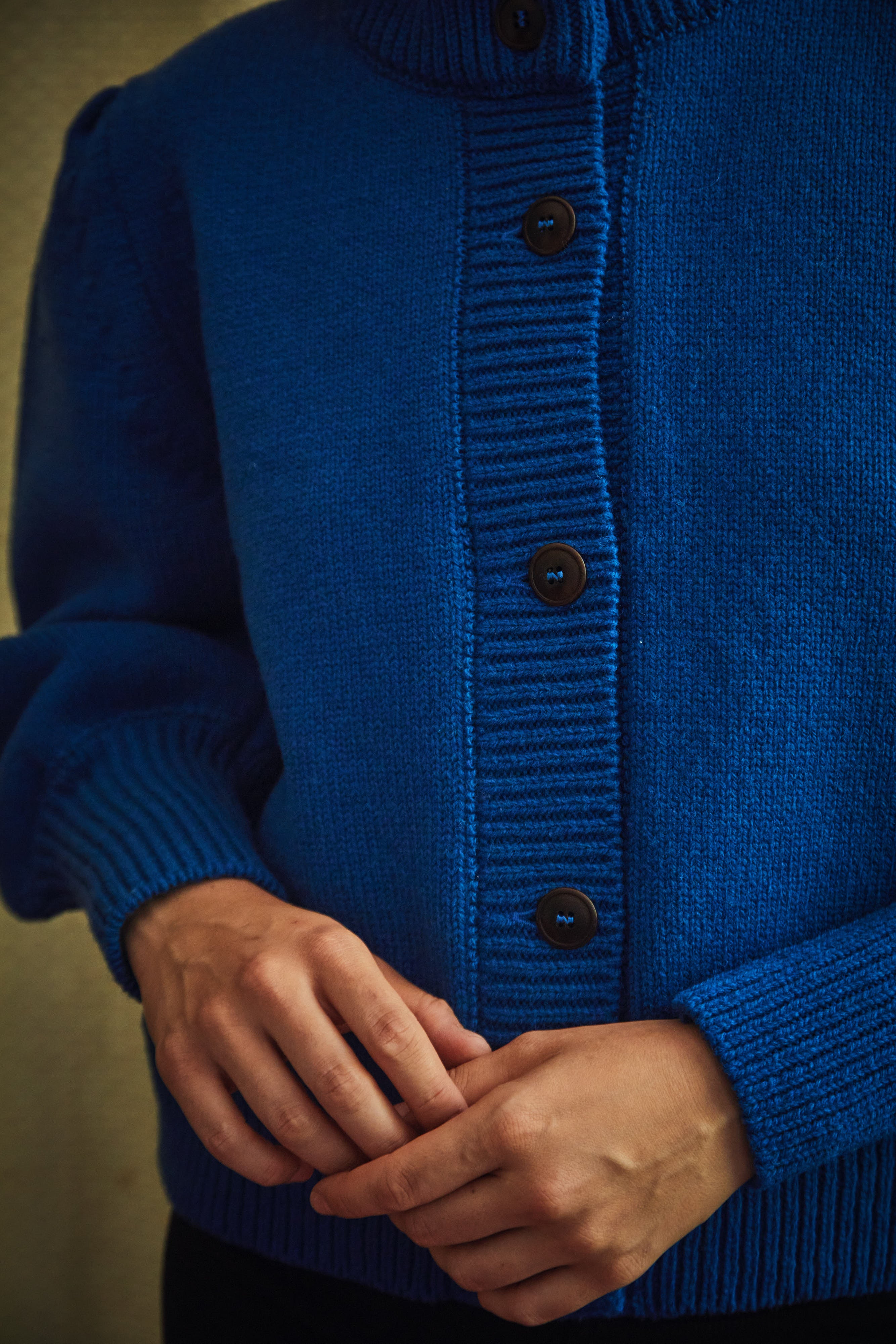 Francoise Cardigan- 100% Cruelty Free Merino Wool klein blue Spanish Merino Wool sweater - L'Envers