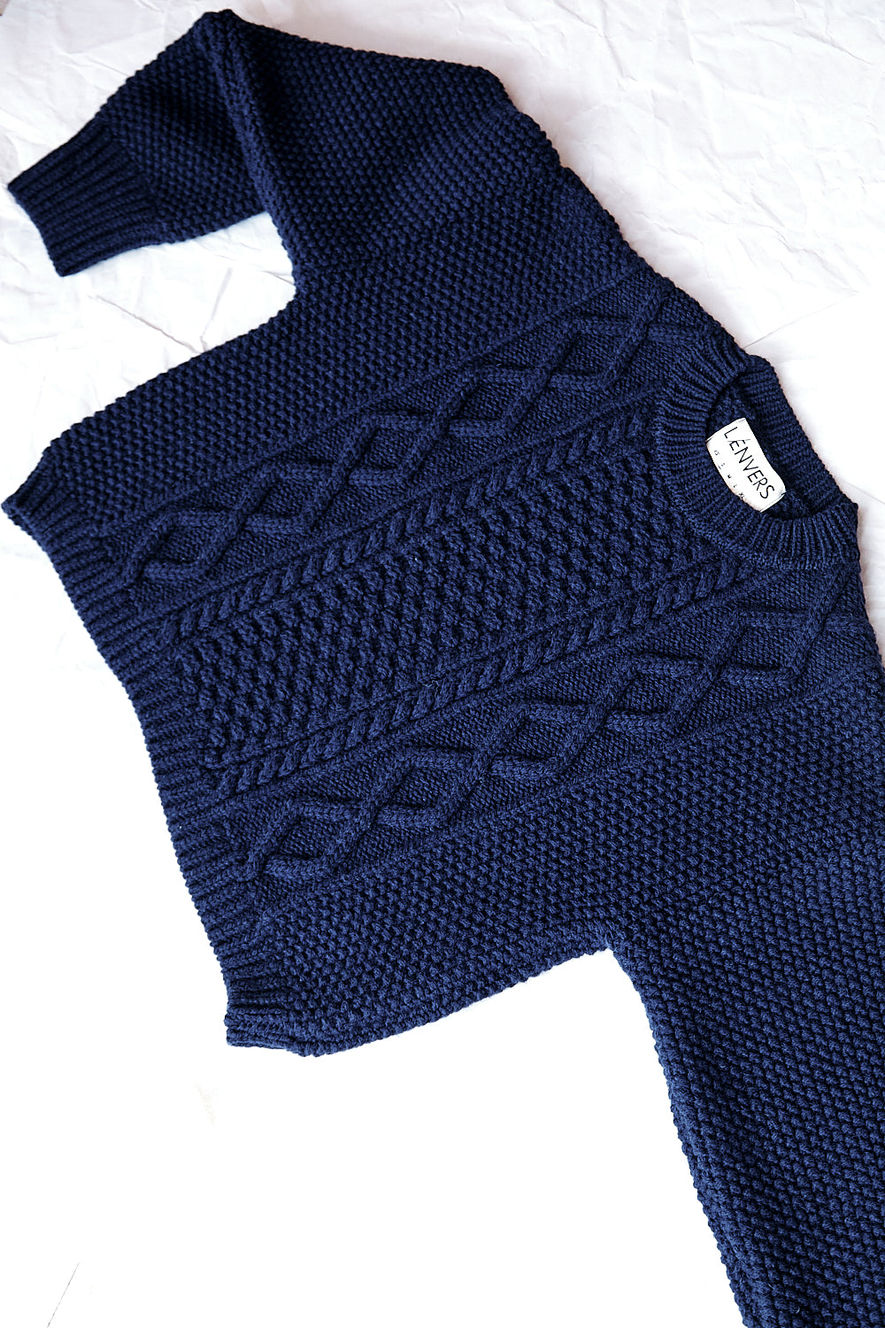PAOLA Irish Cable Sweater in Merino Wool - Navy