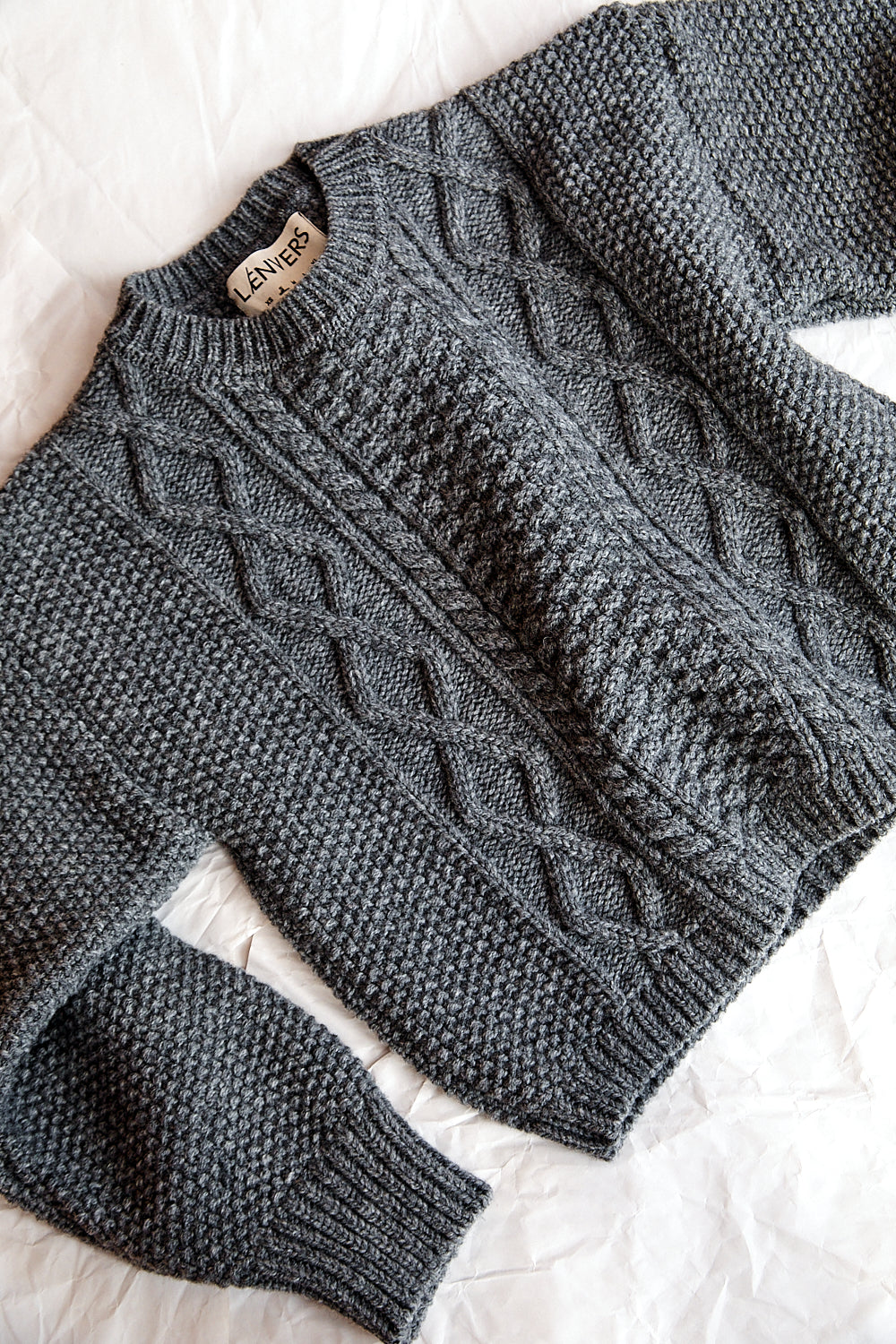 PAOLA Irish Cable Sweater in Merino Wool - Ash Grey