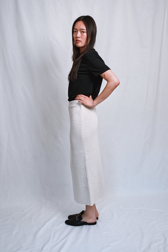 Item #474 - CECILE Straight Midi Skirt in Organic Cotton - Off-white