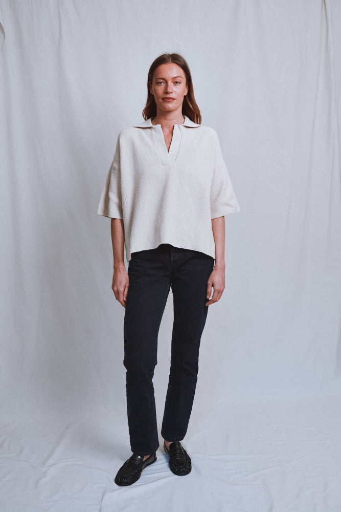 Item #480 - LILI Oversize Polo Shirt in Organic Cotton - Off-White
