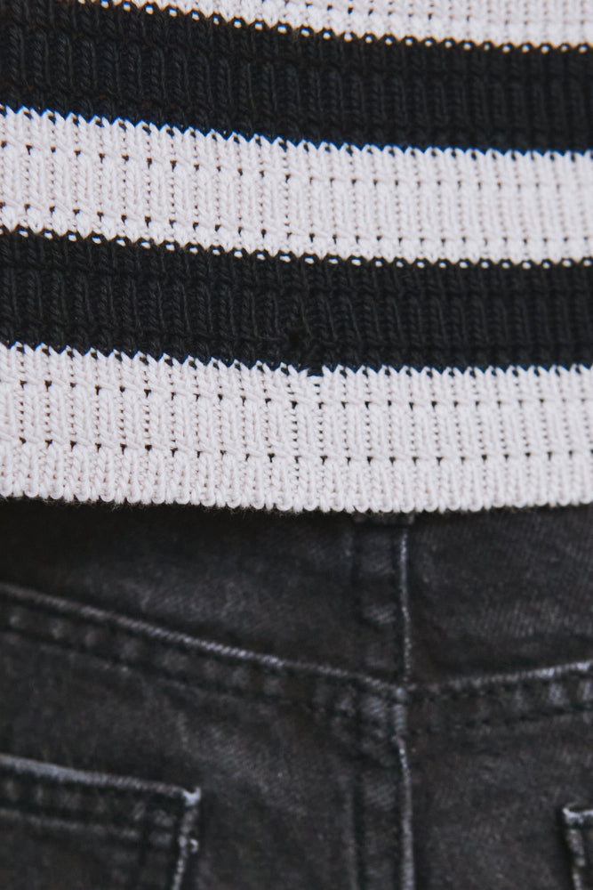 Item #484 - LILI Oversize Polo Shirt in Organic Cotton - Navy and Off-White Stripes