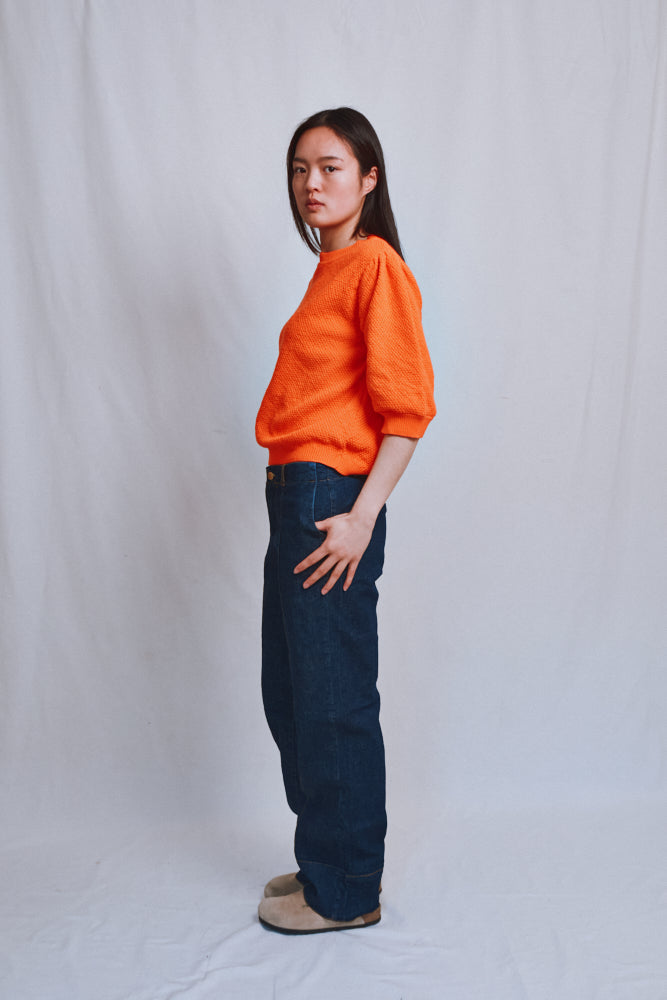 Item #486 - ELISABETH Puff-Sleeve Tee in Organic Cotton - Orange