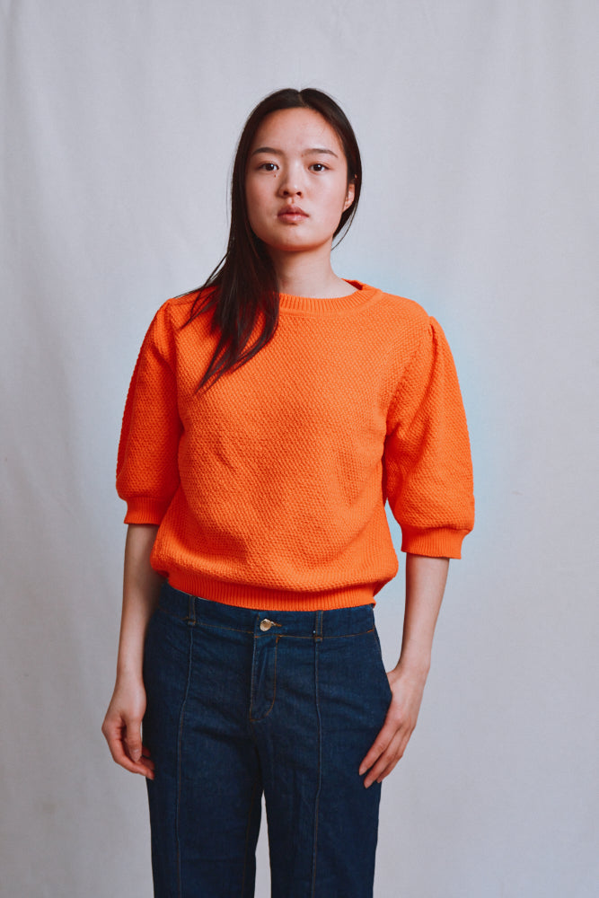 Item #486 - ELISABETH Puff-Sleeve Tee in Organic Cotton - Orange