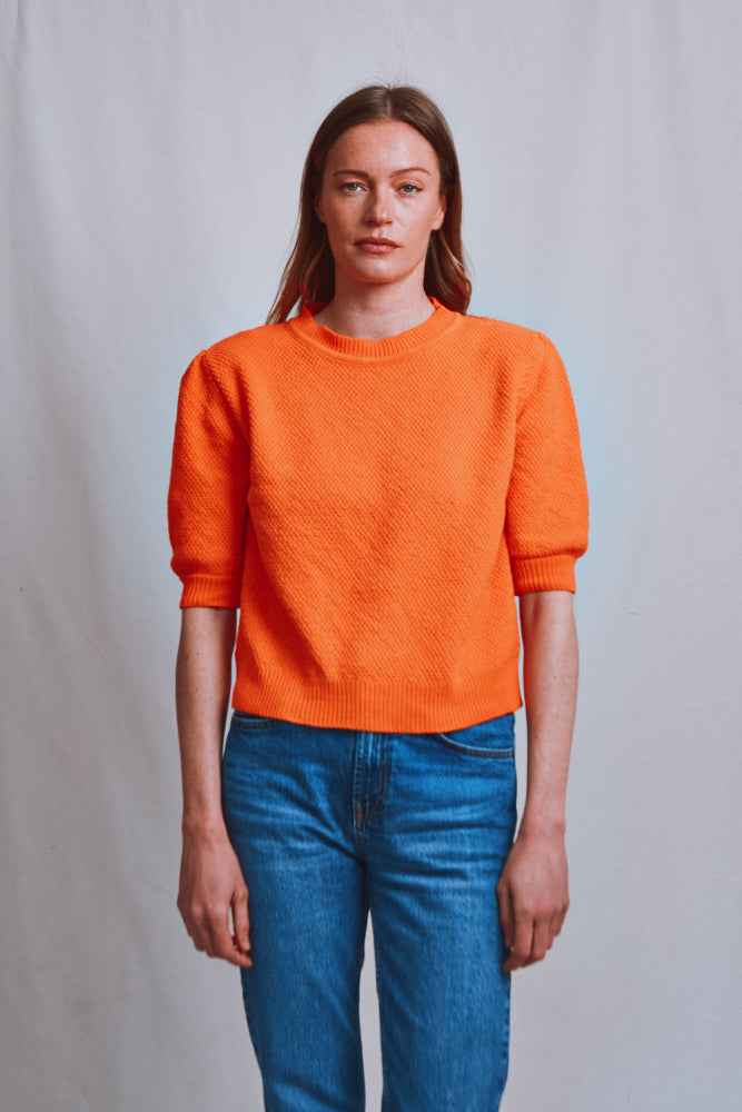 Item #487 - ELISABETH Puff-Sleeve Tee in Organic Cotton - Orange