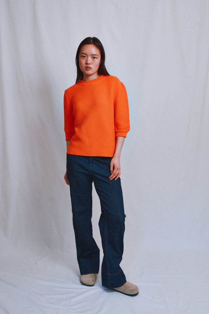 Item #488 - ELISABETH Puff-Sleeve Tee in Organic Cotton - Orange