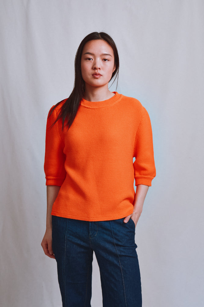 Item #488 - ELISABETH Puff-Sleeve Tee in Organic Cotton - Orange