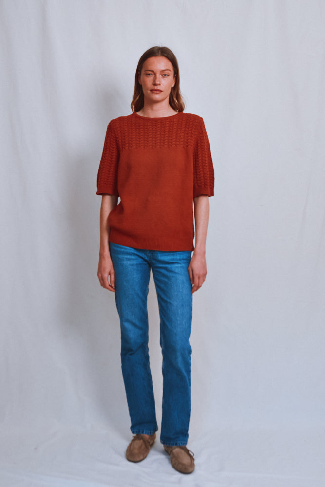 Item #492 - LIZ Lace Top in Organic Cotton - Earth Red