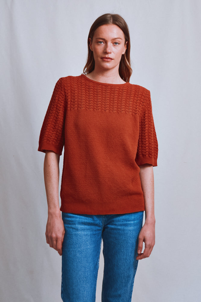 Item #492 - LIZ Lace Top in Organic Cotton - Earth Red