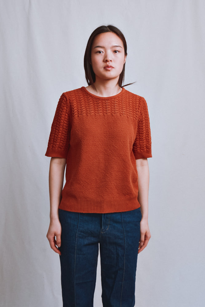 Item #491 - LIZ Lace Top in Organic Cotton - Earth Red