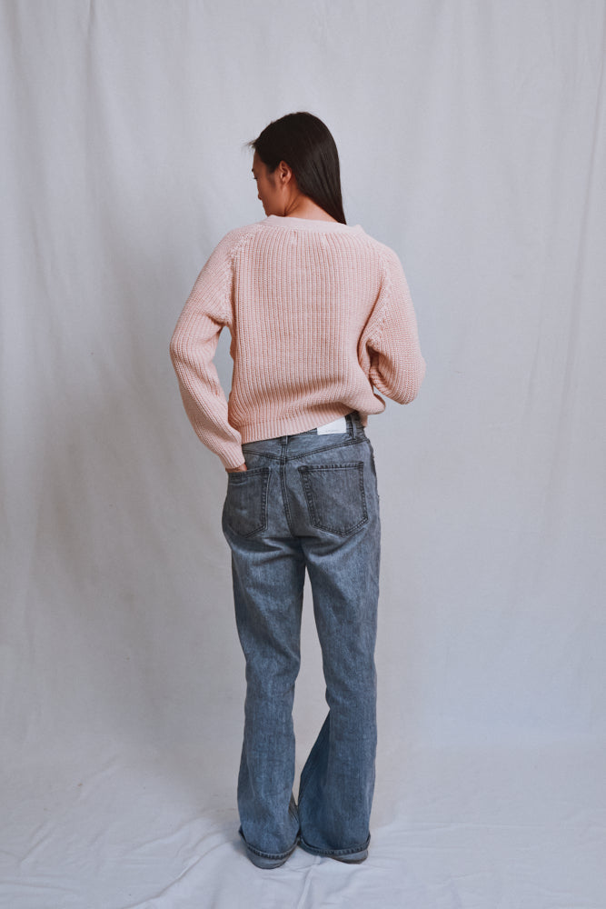Référence n° 507 - Cardigan ANNA à col en V en coton biologique - Rose poudré
