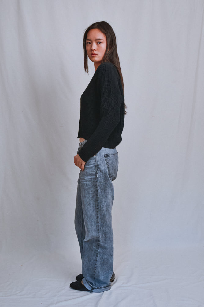 Référence n° 508 - Cardigan ANNA à col en V en coton biologique - Noir