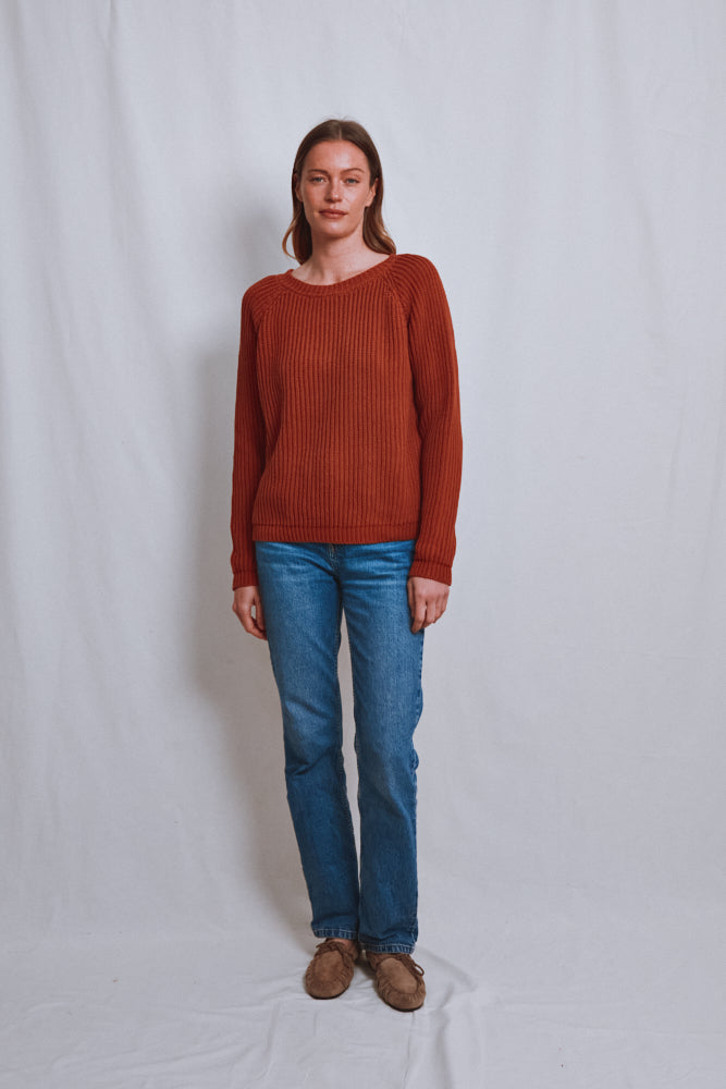 Item #521 - BRIGITTE Raglan Sweater in Organic Cotton - Earth Red