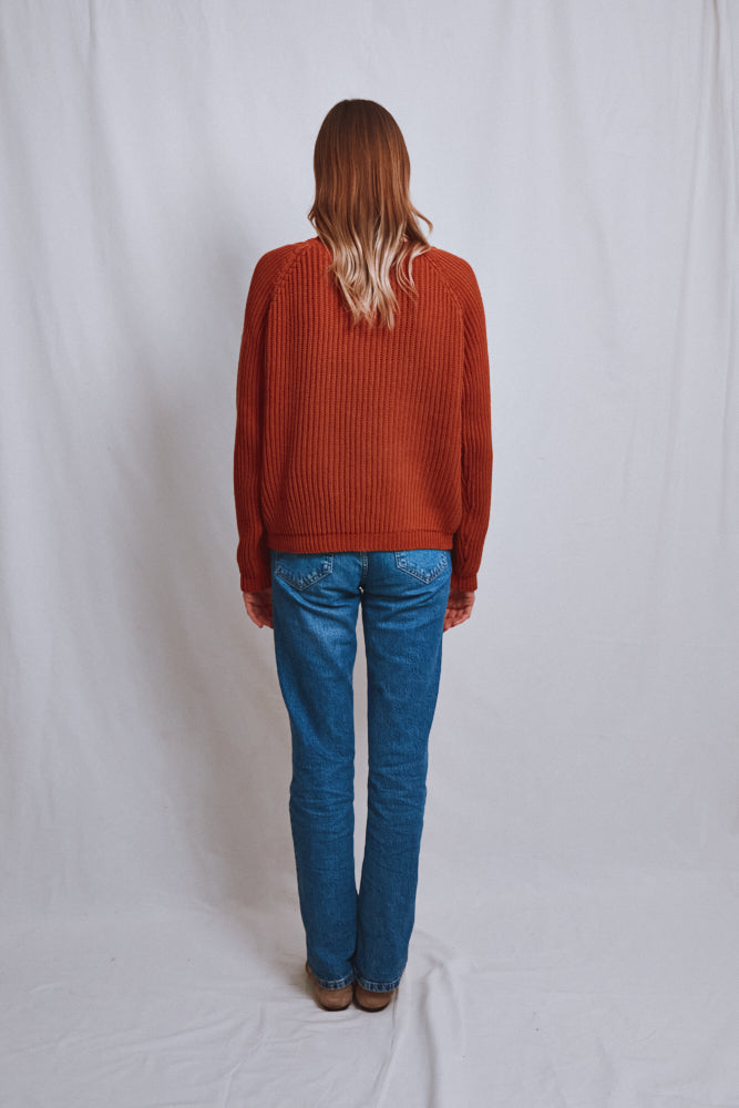 Item #521 - BRIGITTE Raglan Sweater in Organic Cotton - Earth Red