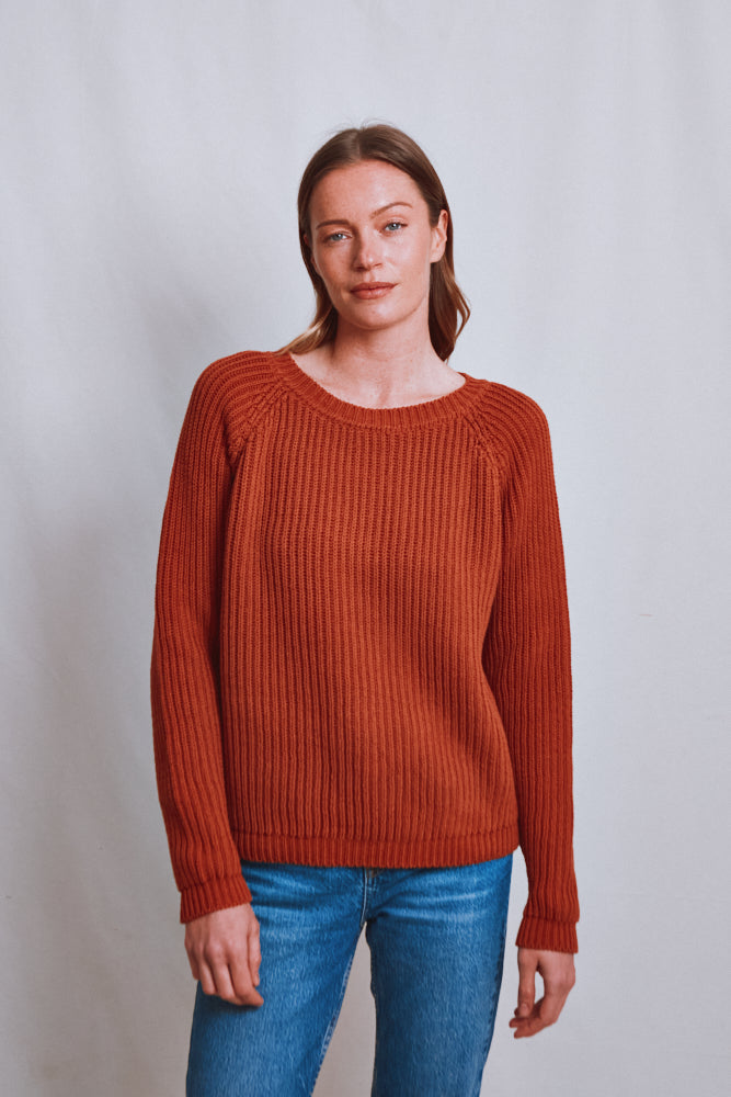 Item #521 - BRIGITTE Raglan Sweater in Organic Cotton - Earth Red