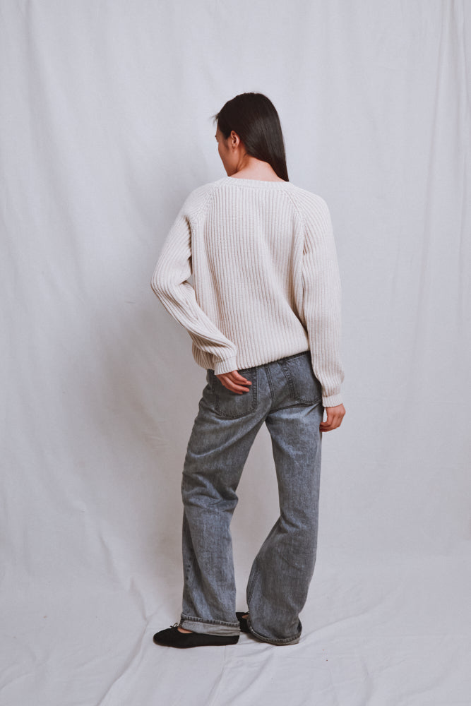 Référence n° 522 - Pull raglan BRIGITTE en coton biologique - écru