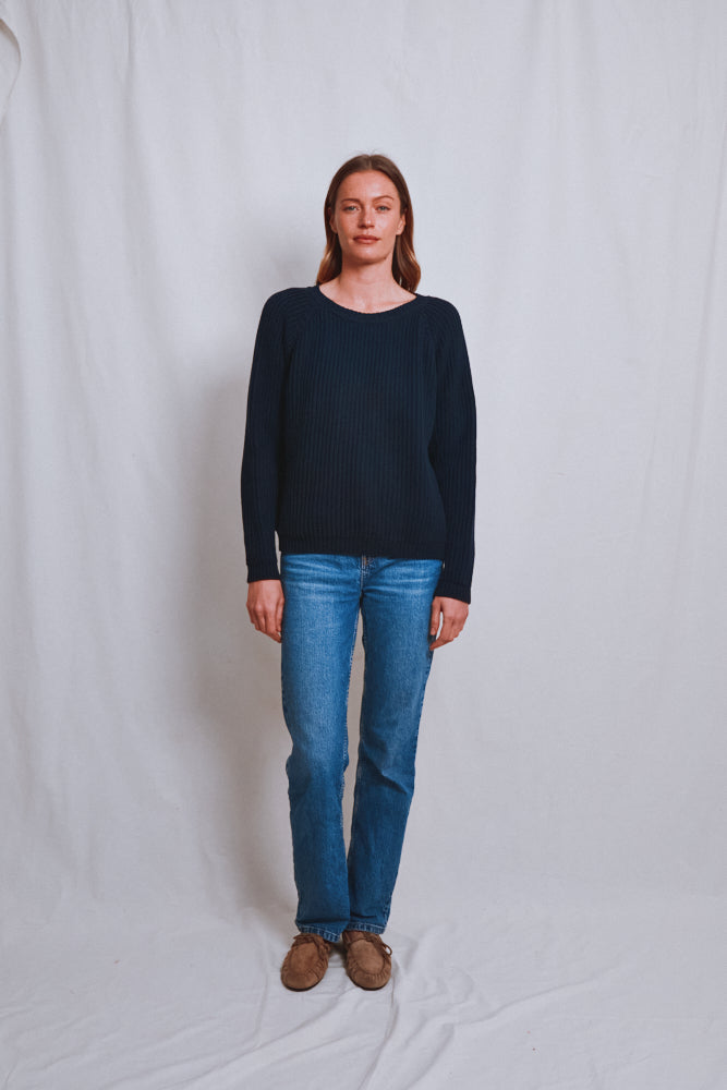 Item #523 - BRIGITTE Raglan Sweater in Organic Cotton - Navy