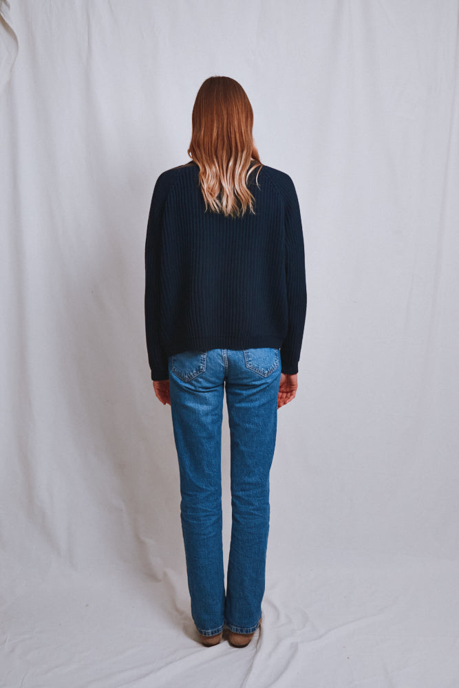 Item #523 - BRIGITTE Raglan Sweater in Organic Cotton - Navy