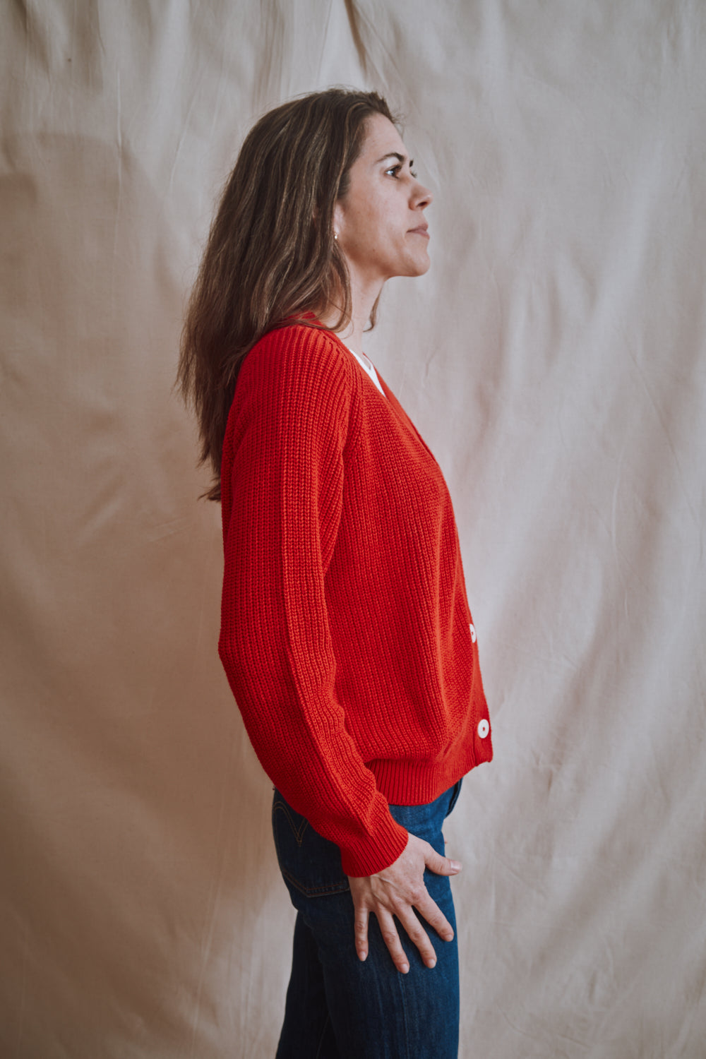 Item #314 - ANNA V-Neck Cardigan in Organic Cotton - Red