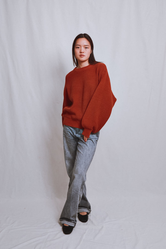 Item #524 - CLEMENTINE Batwing Sweater in Organic Cotton - Earth Red