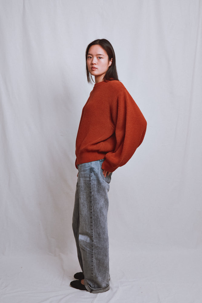 Item #524 - CLEMENTINE Batwing Sweater in Organic Cotton - Earth Red