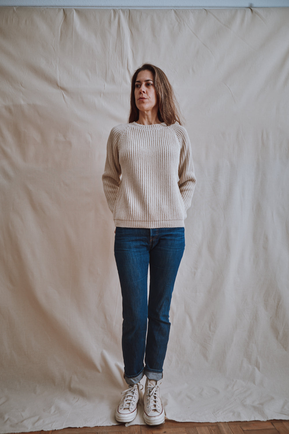 Item #318 - BRIGITTE Raglan Sweater in Organic Cotton - Off-White