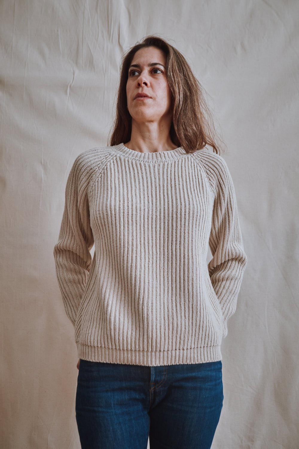 Item #318 - BRIGITTE Raglan Sweater in Organic Cotton - Off-White