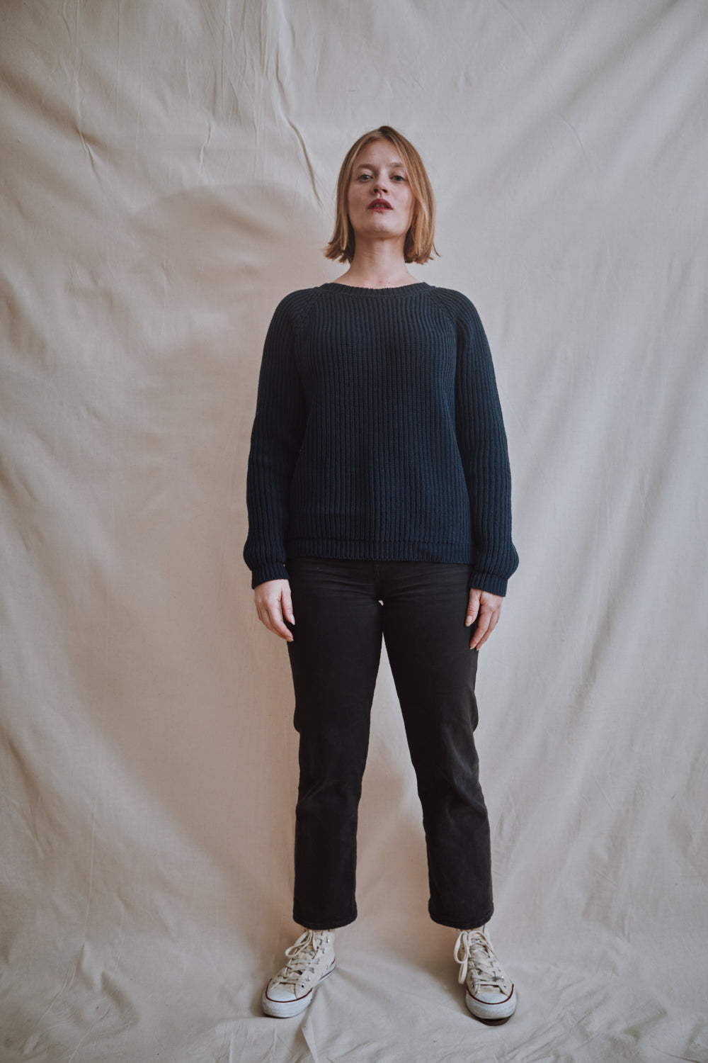 Item #319 - BRIGITTE Raglan Sweater in Organic Cotton - Navy Blue